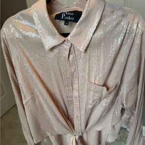 Nina Parker Sequin Button-Up Blouse